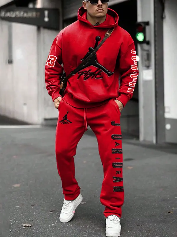 Unisex Jumper Basketball Print Casual Rose Red Hoodies And Sweatpants Set - Pragmaace.com 