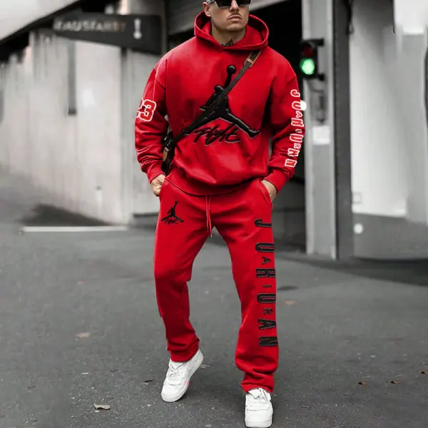 Unisex Jumper Basketball Print Casual Rose Red Hoodies And Sweatpants Set - Zivinfo.com 