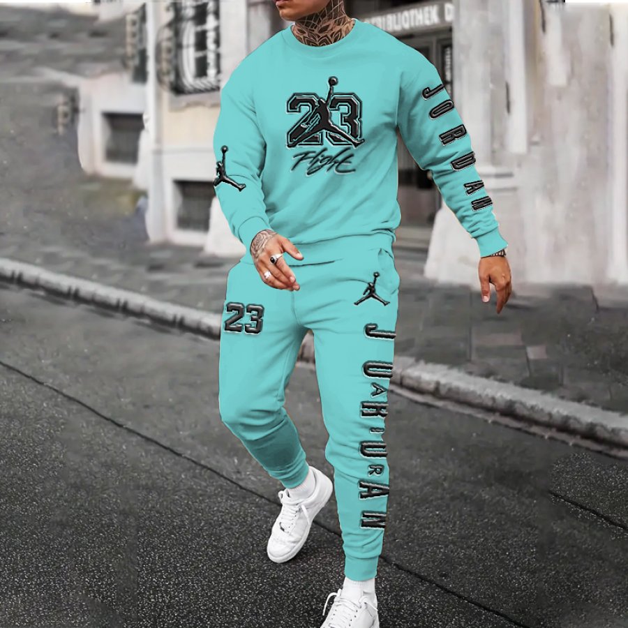 

Unisex Jumper Basketball Foam Print Casual Round Neck Sweatshirt And Sweatpants Set