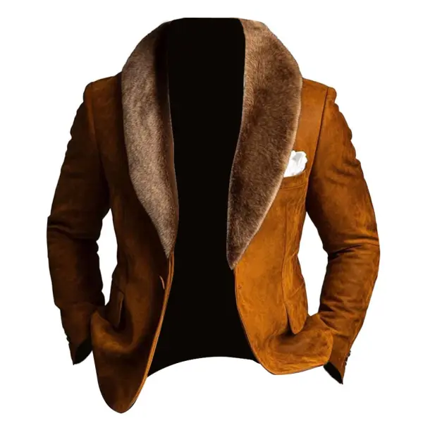 Men's Vintage Suede Plush Collar Blazer Jacket - Trisunshine.com 