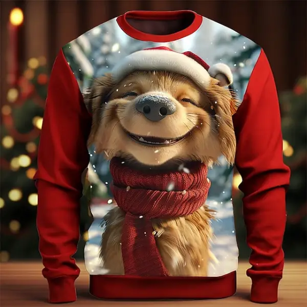 Men's Bear 3D Print Christmas Cartoon Crew Neck Long Sleeve Sweatshirts - Wayrates.com 