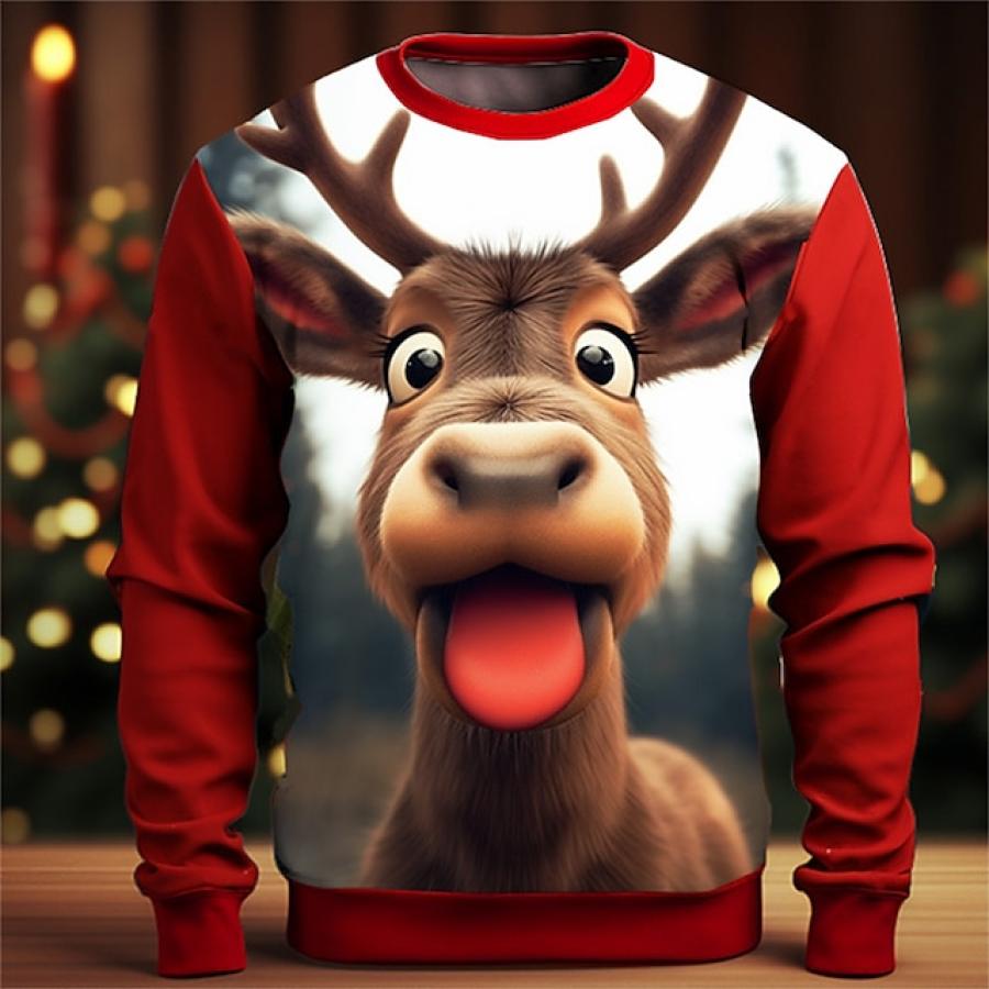 

Men's Elk Deer 3D Print Christmas Cartoon Crew Neck Long Sleeve Sweatshirts