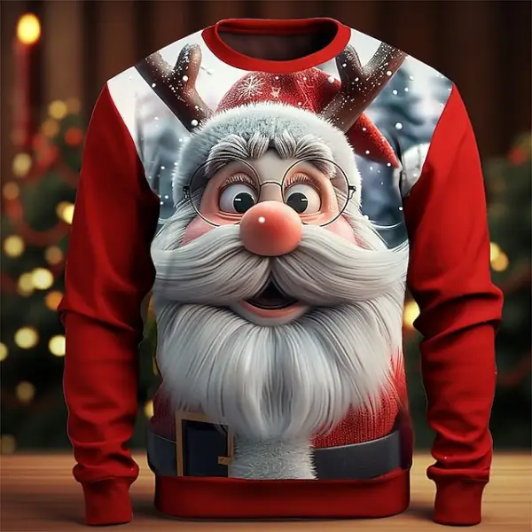 Men's Santa Claus 3D Print Christmas Cartoon Crew Neck Long Sleeve Sweatshirts - Ootdyouth.com 
