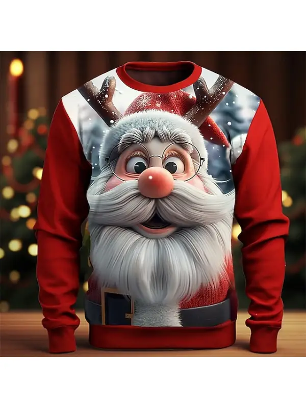 Men's Santa Claus 3D Print Christmas Cartoon Crew Neck Long Sleeve Sweatshirts - Anrider.com 