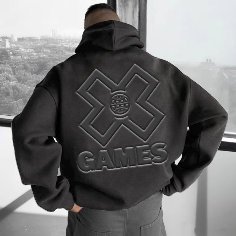 

Men's Ventura Vintage X Games 3D Print Oversized Black Hoodie