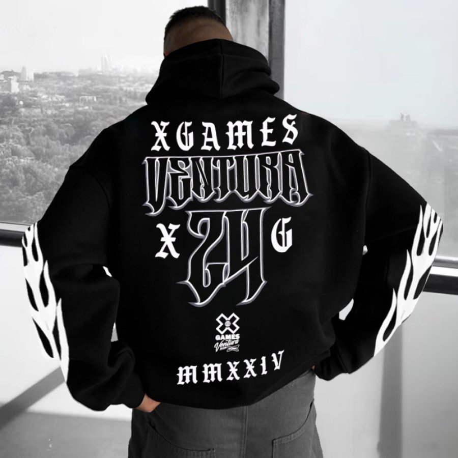 

Men's Ventura Vintage X Games Print Oversized Hoodie