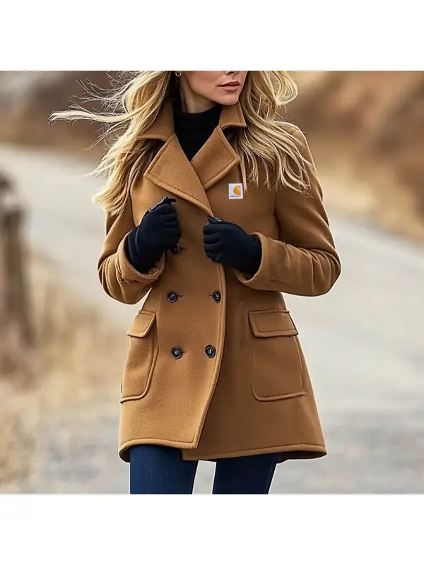 Women's Vintage Wool Double Breasted Lapel Mid-Length Peacoat - Shopyiyistories.com 