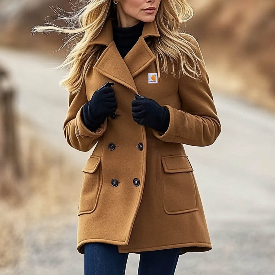 

Women's Vintage Wool Double Breasted Lapel Mid-Length Peacoat