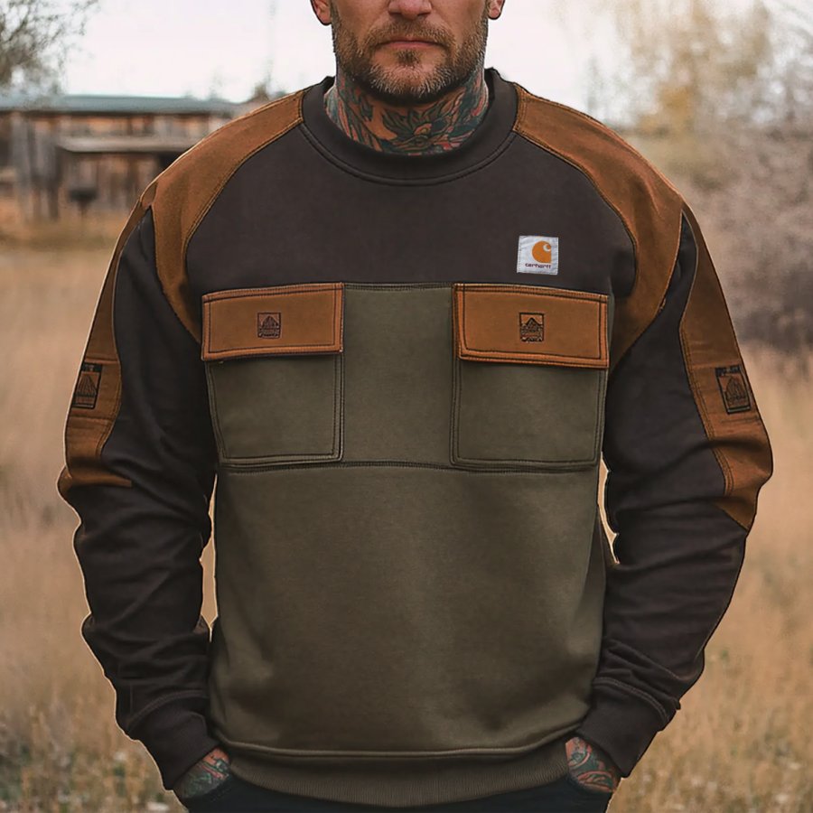 

Men's Vintage Yellowstone Color Block Crew Collar Pullover