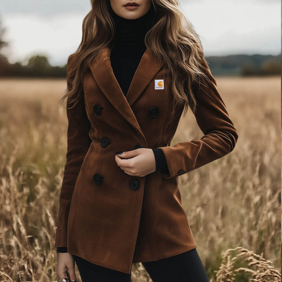 

Women's Vintage Suede Double Breasted Lapel Mid-Length Peacoat