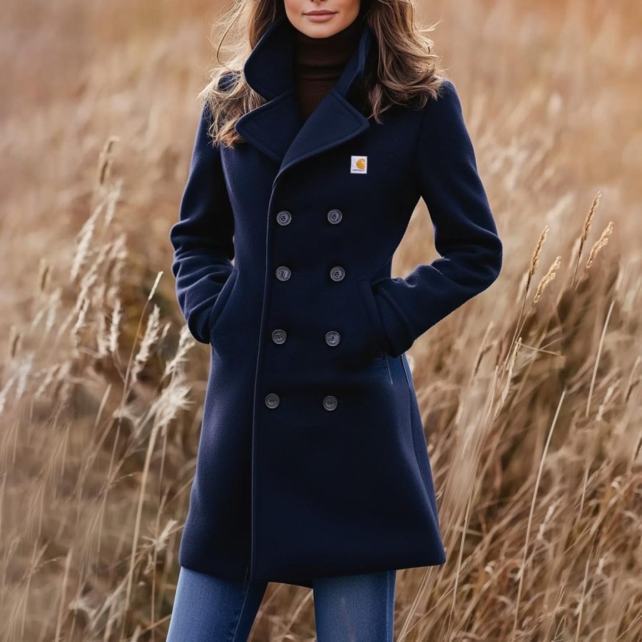 

Women's Vintage Wool Double Breasted Lapel Mid-Length Peacoat