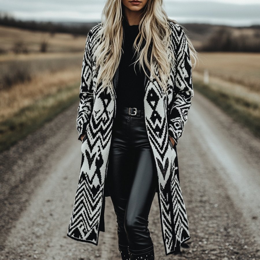 

Women's Vintage Outdoor Printed Wool Coat Jacket