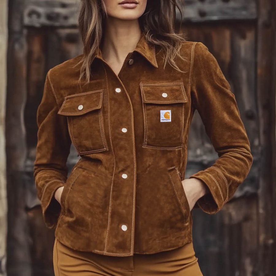 

Women's Vintage Suede Multi-Pocket Lapel Collar Shirt Jacket