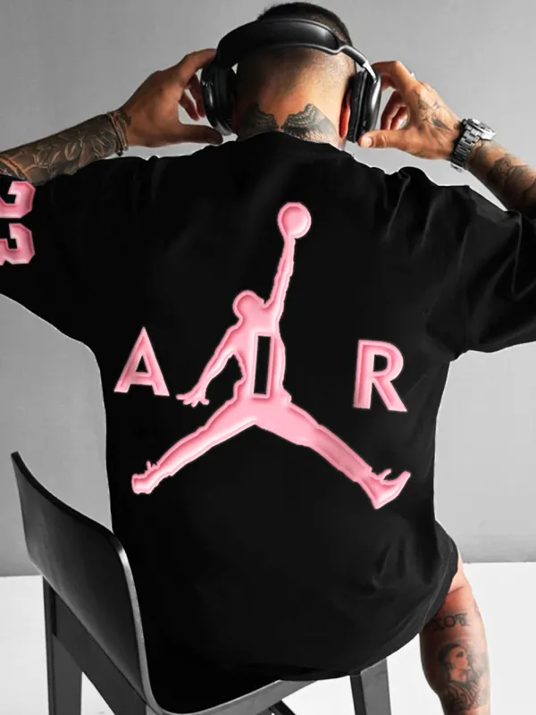Unisex Basketball Jumpman Casual Print Oversized T-Shirt - Menbarn.com 