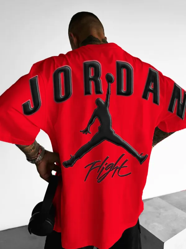 Unisex Basketball Jumpman Print Casual Oversized Tee - Menbarn.com 