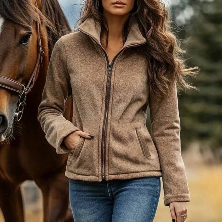 

Women's Vintage Stand Collar Sweatshirt Jacket