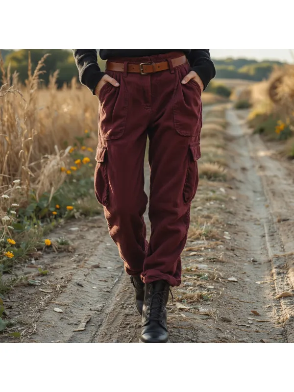 Women's Multi-pocket Corduroy Retro Pants - Aptkoi.com 
