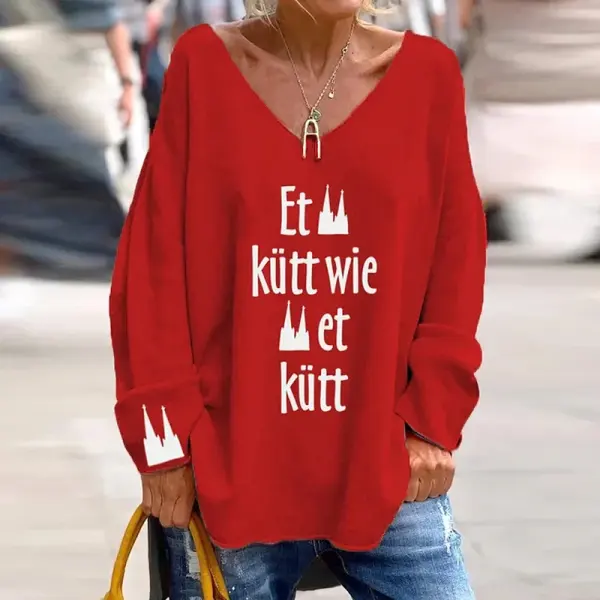 Simpfit Cooles Outdoor-Buchstaben-bedrucktes Lockeres T-Shirt Mit V-Ausschnitt Für Damen - Trisunshine.com 