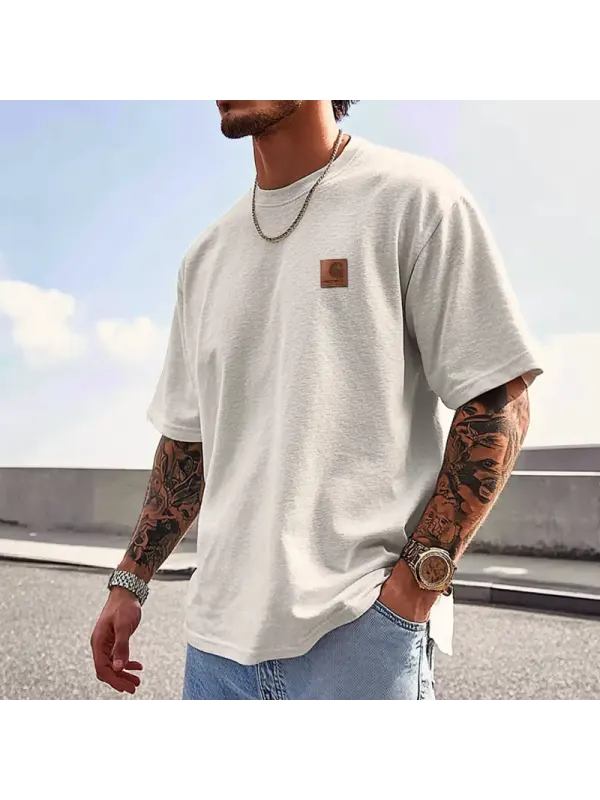 Unisex Oversized Leather Label Short Sleeve Daily Casual Surf T-shirt - Localziv.com 