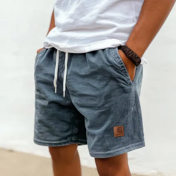 Men's Shorts Retro Corduroy 5 Inch Shorts Surf Beach Shorts Daily Casual Leather Label - Yesunshine.com 