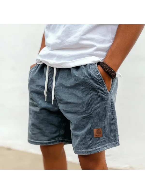 Men's Shorts Retro Corduroy 5 Inch Shorts Surf Beach Shorts Daily Casual Leather Label - Ootdmw.com 