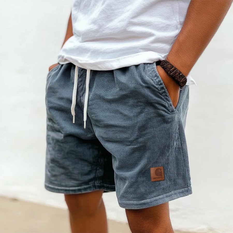 

Men's Shorts Retro Corduroy 5 Inch Shorts Surf Beach Shorts Daily Casual Leather Label