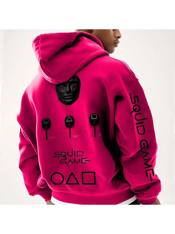 Unisex Oversize Squid Game 2 Print Street Wear Pink Red Hoodie - Shopyiyistories.com 