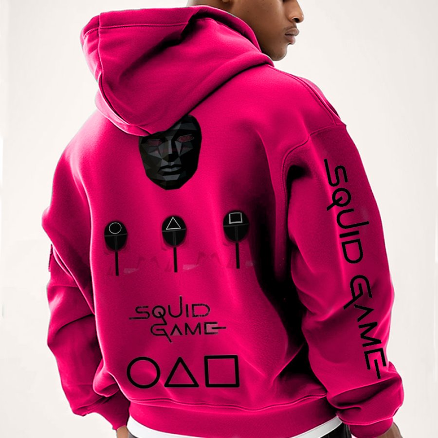 

Unisex Oversize Squid Game 2 Print Street Wear Pink Red Hoodie