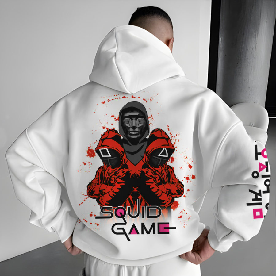 

Men's Vintage Squid Game Print Pocket Long Sleeve Oversized Hoodie