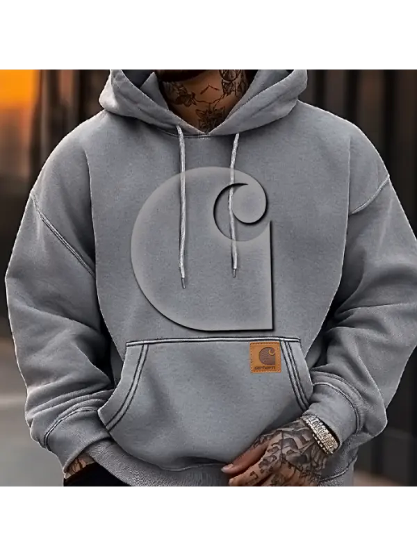 Men's Retro Distressed 3D Embossed Leather Label Hoodie - Shopyiyistories.com 