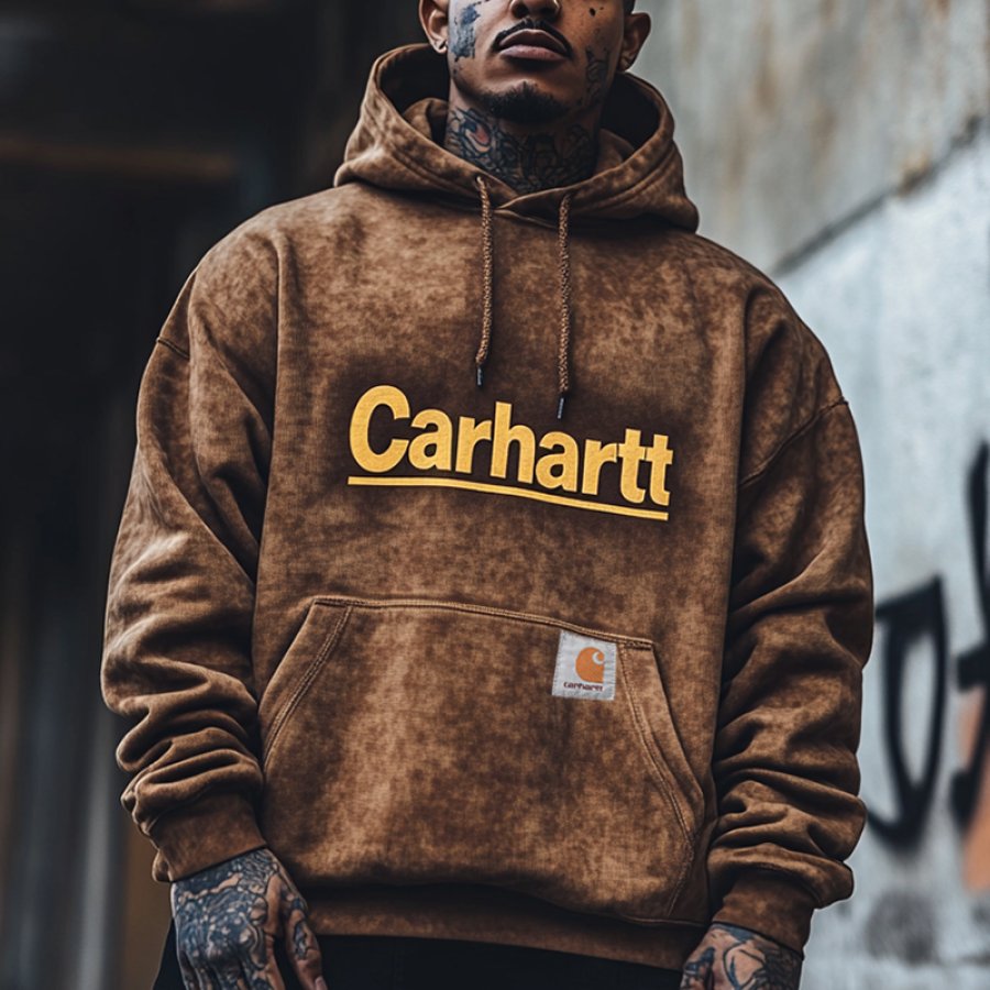 

Men's Retro Distressed Gradient Heavy Metal Color Hoodie