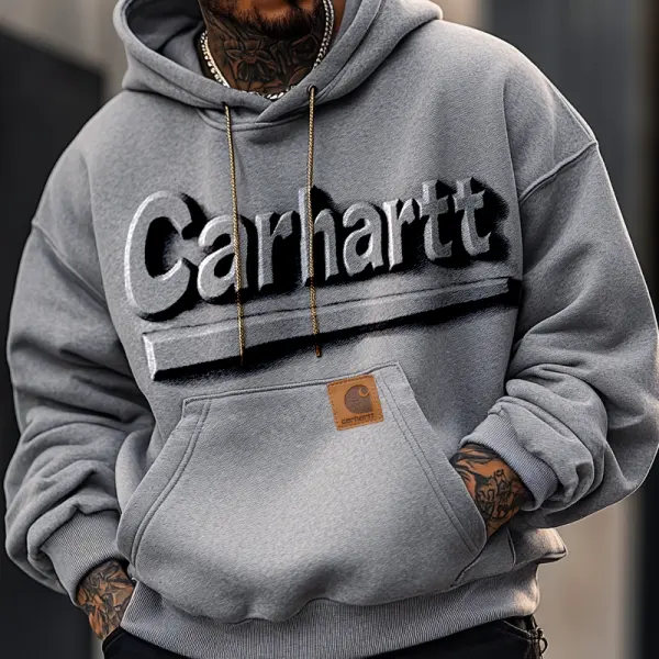 Men's Retro Distressed 3D Embossed Oversized Hoodie - Ootdcowboys.com 