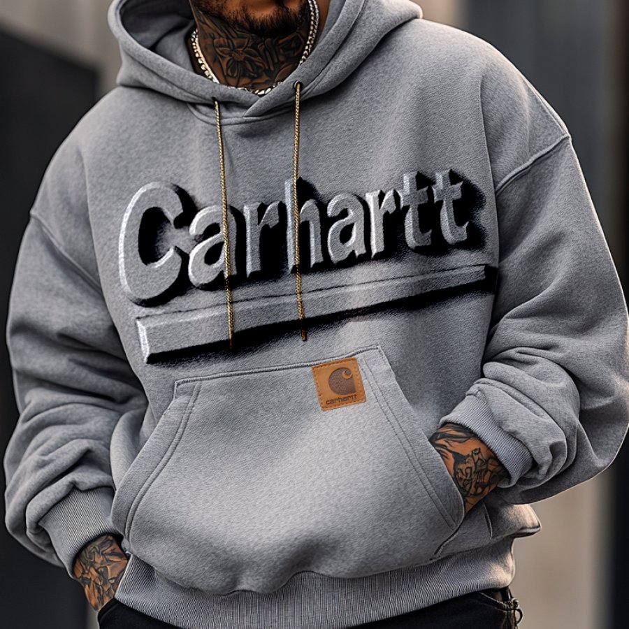 

Men's Retro Distressed 3D Embossed Oversized Hoodie