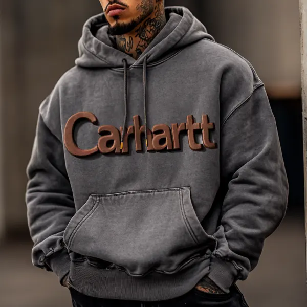 Men's Retro Oversized Distressed 3d Embossed Hoodie - Ootdcowboys.com 