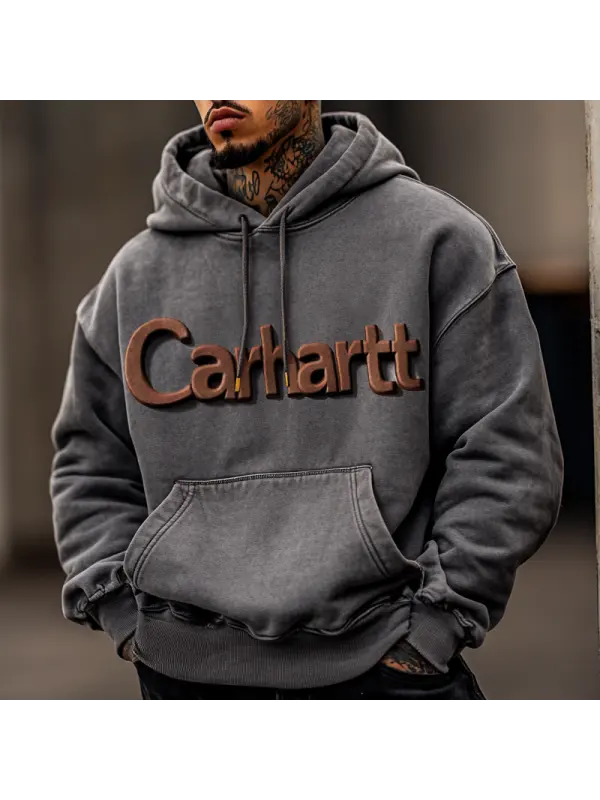 Men's Retro Oversized Distressed 3d Embossed Hoodie - Aptkoi.com 