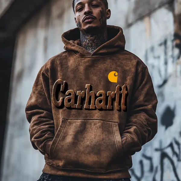 Carhartt Men's Vintage 3d Embossed Distressed Heavy Metal Color Hoodie