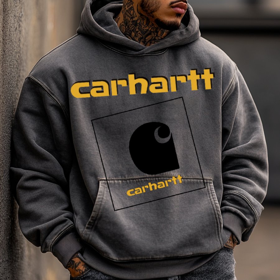 

Men's Retro Oversized Washed Graphic Print Outdoor Hoodie Streetwear