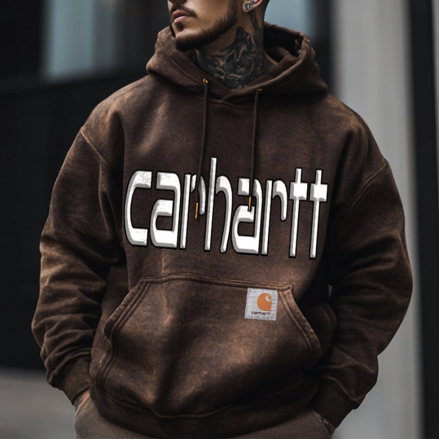 

Men's Retro Distressed Gradient Heavy Metal Color Workwear Hoodie