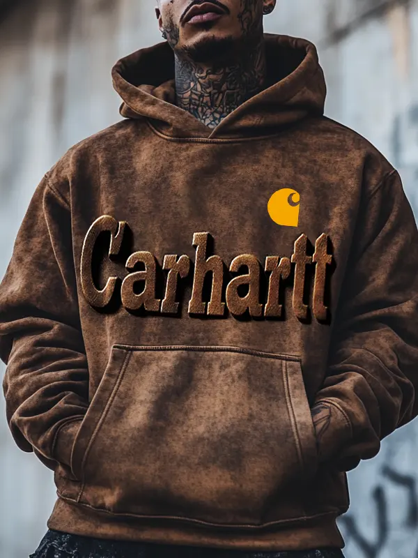 Carhartt Men's Vintage 3d Embossed Distressed Heavy Metal Color Hoodie - Menbarn.com 