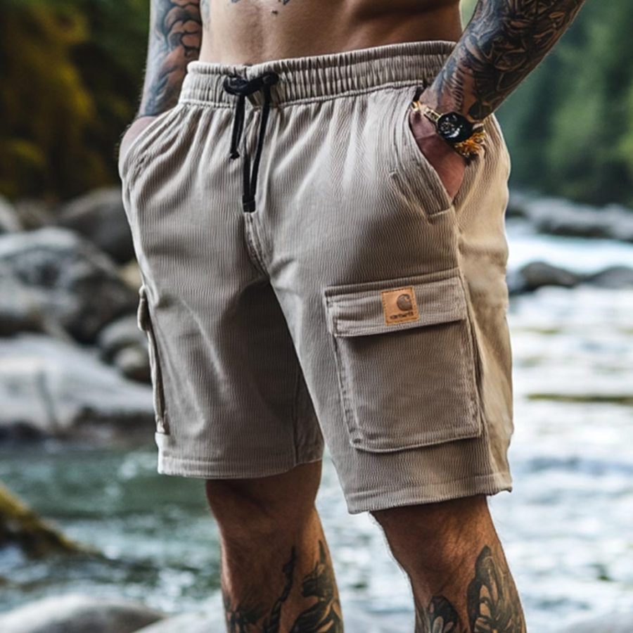 

Men's Vintage Corduroy Pockets Elastic Drawstring Surf Shorts