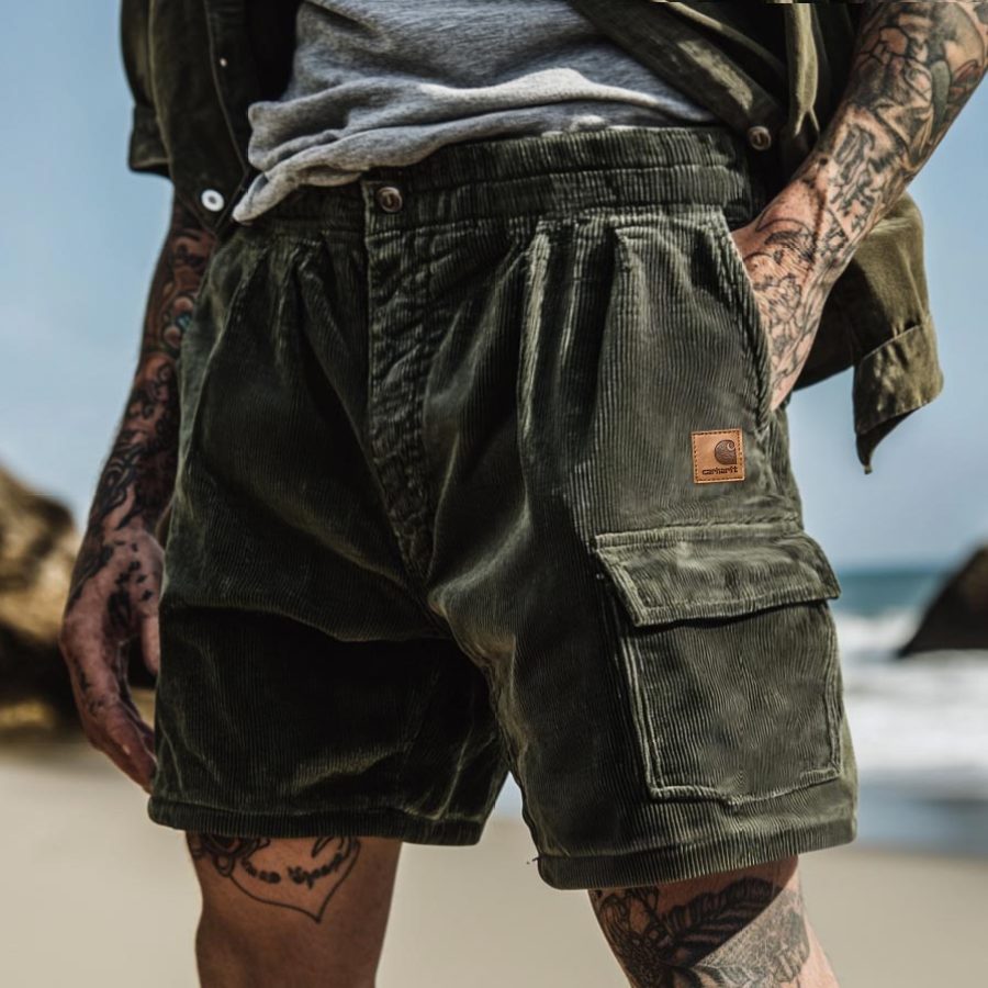 

Men's Vintage Corduroy Pockets Surf Cargo Shorts