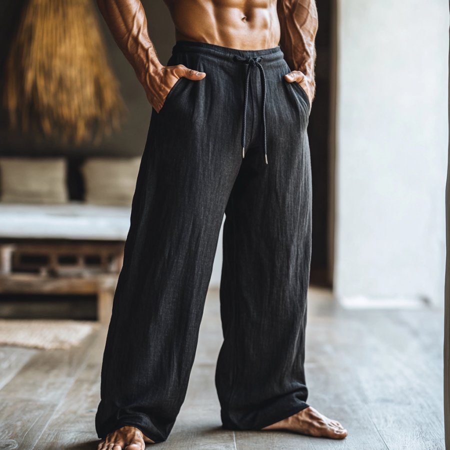 

Men's Linen Straight Wide Leg Casual Pants