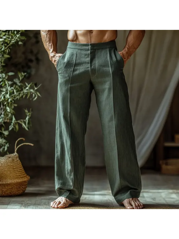 Men's Linen Straight Wide Leg Casual Pants - Localziv.com 