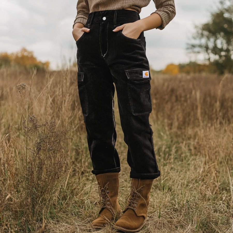 

Women's Vintage Corduroy Multi-Pocket Straight Cargo Pants