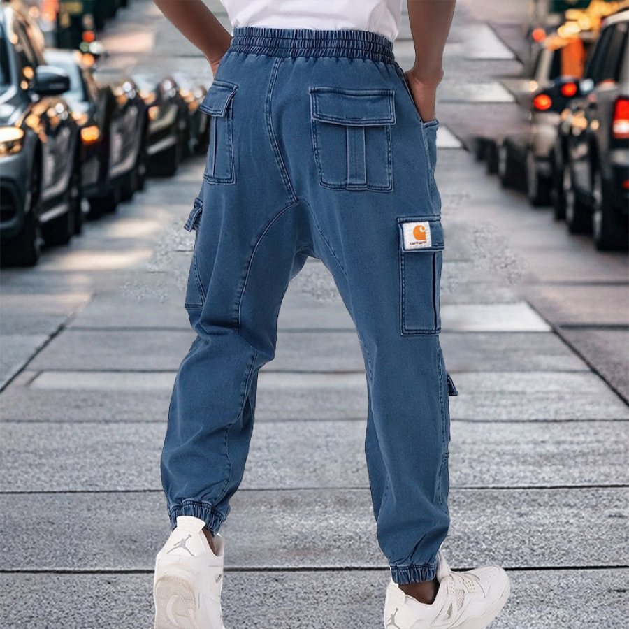 

Men's Vintage Patchwork Multi-Pocket Drawstring Cargo Pants