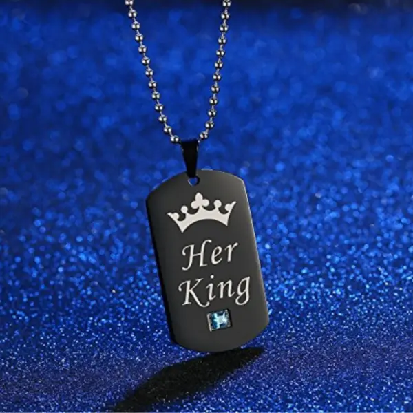 Valentine's Day KING QUEEN Titanium Steel Couple Crown Crystal Diamond Pendant - Elementnice.com 