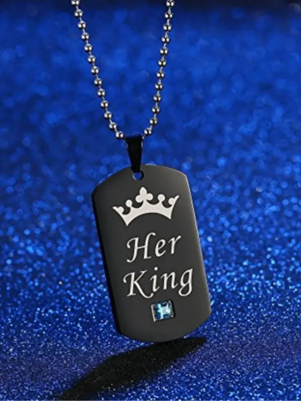 Valentine's Day KING QUEEN Titanium Steel Couple Crown Crystal Diamond Pendant - Pragmaace.com 