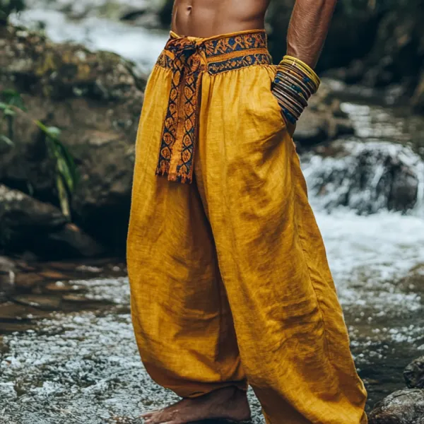 Men's Bohemian Holiday Style Vintage Ethnic Totem Print Simple Casual Pants - Wayrates.com 