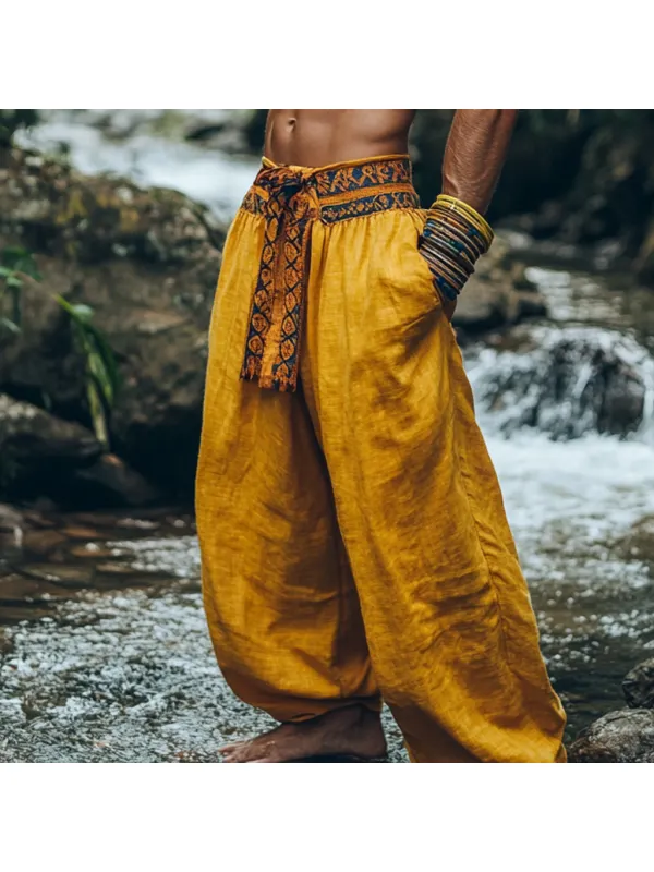 Men's Bohemian Holiday Style Vintage Ethnic Totem Print Simple Casual Pants - Localziv.com 