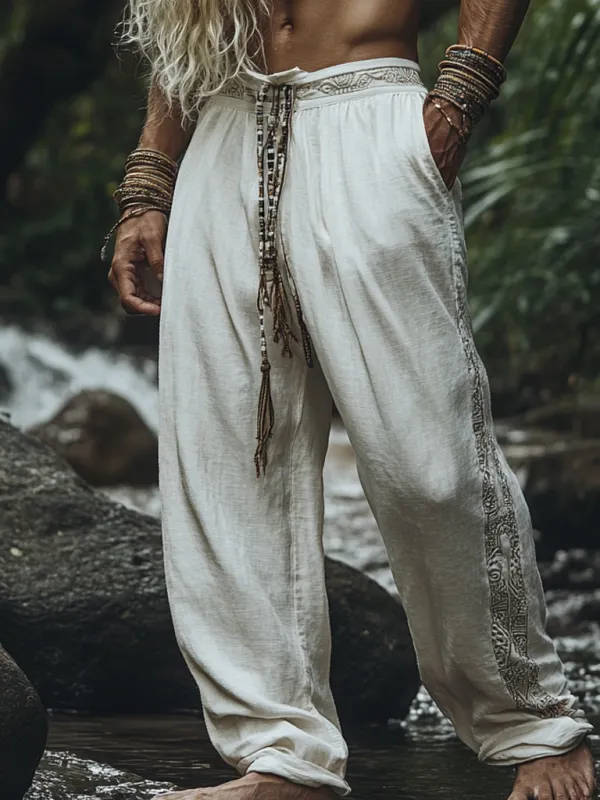 Men's Bohemian Holiday Style Vintage Ethnic Totem Print Simple Casual Pants - Wantbright.com 
